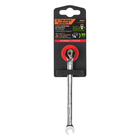 Llave combinada matraca reversible 1/4'x125mm largo, Expert | LL-2008XR | 13227