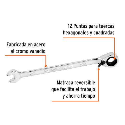 Llave combinada matraca reversible 5/16'x138 mm largo,Expert | LL-2010XR | 13228