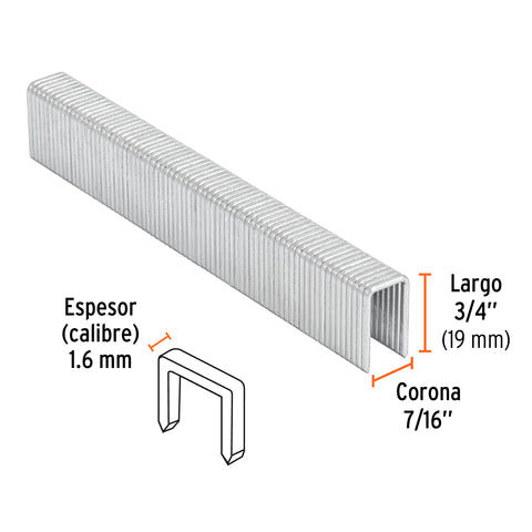 Caja con 1000 grapas corona 7/16' cal. 16, 19mm p/ENNE-160 | GRANEU-7/16-19 | 13320