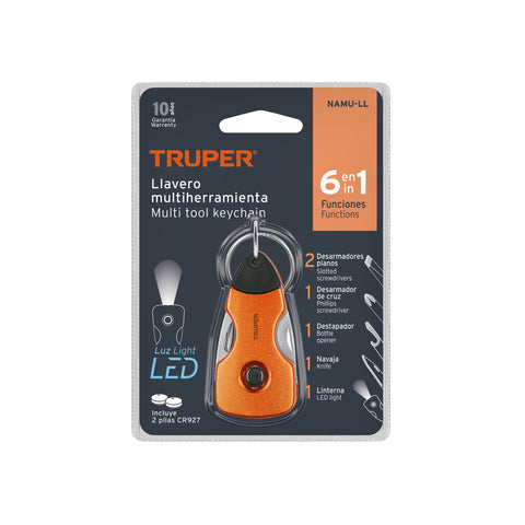 Multiherramienta 6 funciones, con LED, tipo llavero, Truper | NAMU-LL | 13336