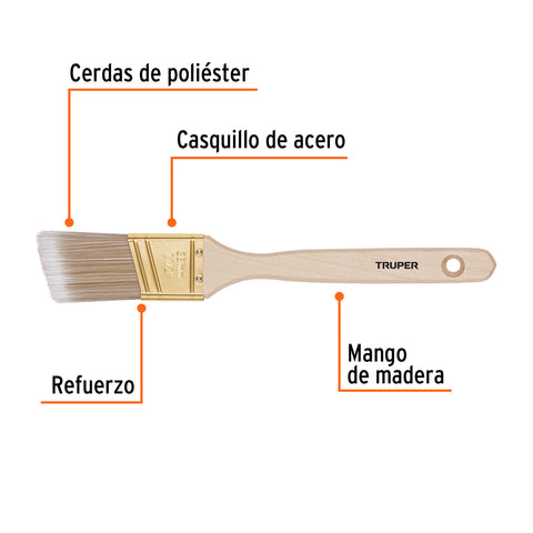 Brocha cerdas sintéticas 1-1/2' corte angular, mango madera | BRT-1-1/2AS | 13338