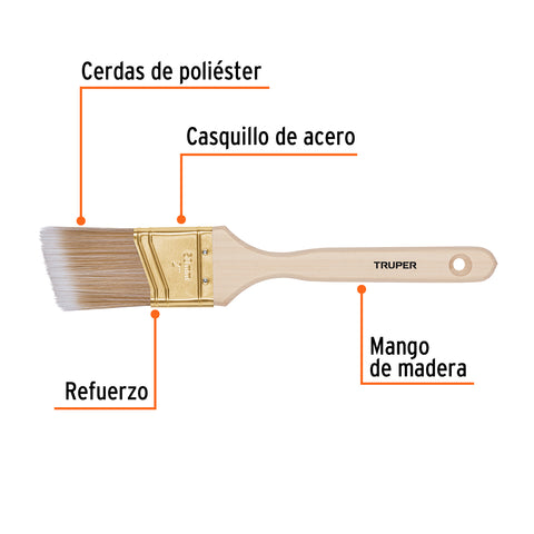 Brocha cerdas sintéticas 2' corte angular, mango de madera | BRT-2AS | 13339