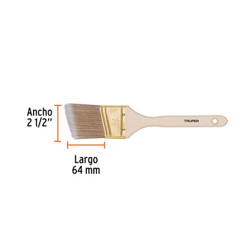 Brocha cerdas sintéticas 2-1/2' corte angular, mango madera | BRT-2-1/2AS | 13340