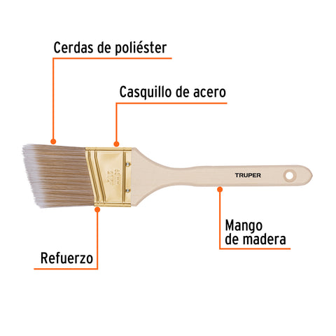 Brocha cerdas sintéticas 2-1/2' corte angular, mango madera | BRT-2-1/2AS | 13340