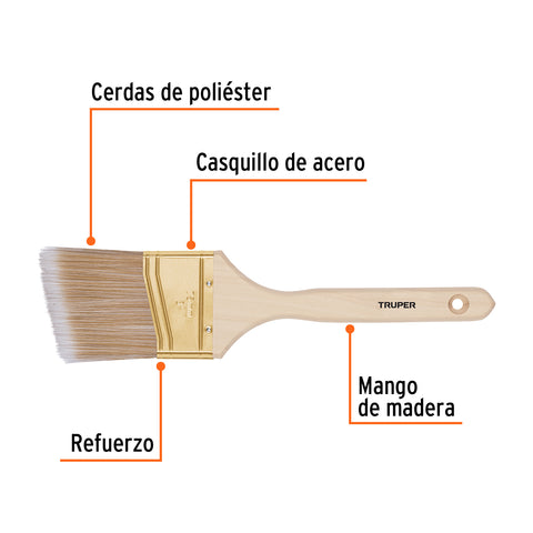 Brocha cerdas sintéticas 3' corte angular, mango de madera | BRT-3AS | 13341