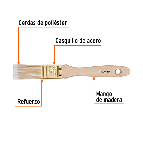 Brocha cerdas sintéticas 1' corte recto, mango de madera | BRT-1S | 13342