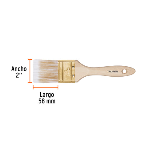 Brocha cerdas sintéticas 2' corte recto, mango de madera | BRT-2S | 13344