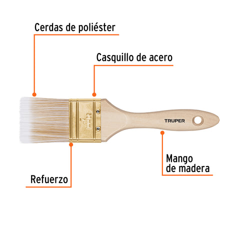Brocha cerdas sintéticas 2' corte recto, mango de madera | BRT-2S | 13344