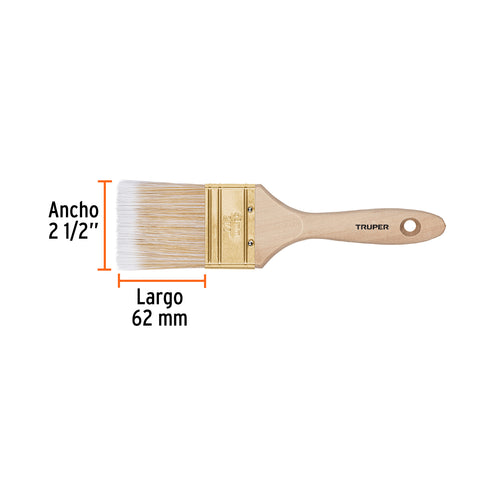 Brocha cerdas sintéticas 2-1/2' corte recto, mango de madera | BRT-2-1/2S | 13345