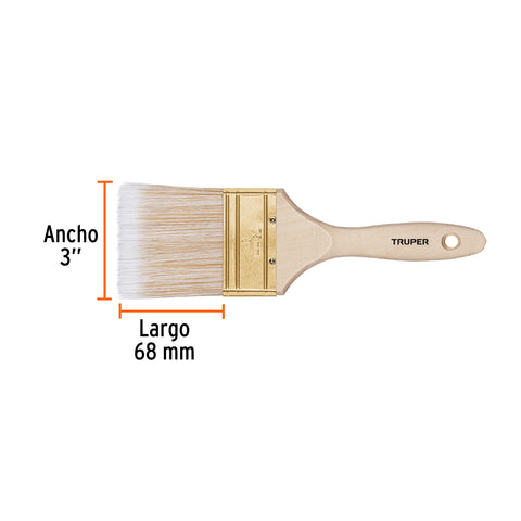 Brocha cerdas sintéticas 3' corte recto, mango de madera | BRT-3S | 13346