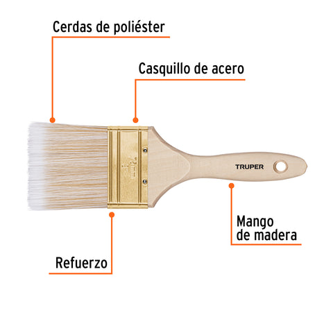 Brocha cerdas sintéticas 3' corte recto, mango de madera | BRT-3S | 13346