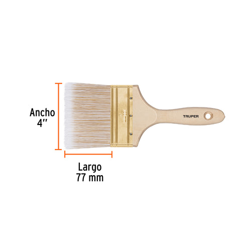 Brocha cerdas sintéticas 4' corte recto, mango de madera | BRT-4S | 13347