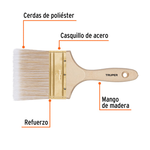 Brocha cerdas sintéticas 4' corte recto, mango de madera | BRT-4S | 13347