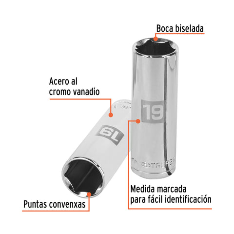 Dado largo de 19 mm, 6 puntas, cuadro 1/2', Truper | D-1219-ML | 13359