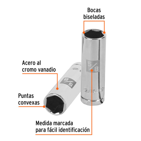 Dado largo para bujía de 5/8', 6 puntas, cuadro de 1/2' | D-1220-50L | 13365