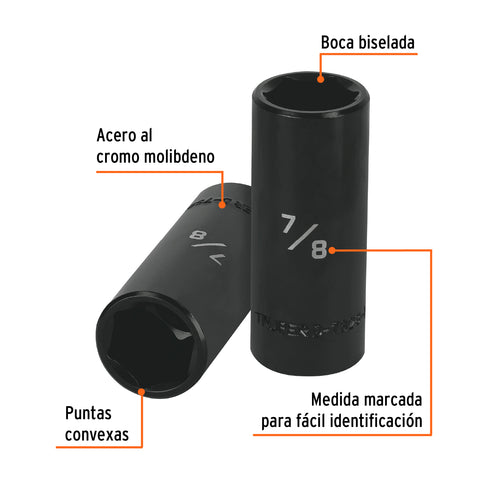 Dado largo impacto de 7/8', 6 puntas, cuadro 1/2', Truper | D-7328-HL | 13394