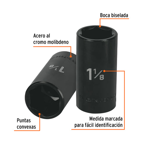 Dado largo impacto de 1-1/8', 6 puntas, cuadro 1/2', Truper | D-7336-HL | 13401