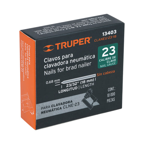 Caja con 10000 clavos calibre 23, 18 mm para CLNE-23, Truper | CLANEU-23-18 | 13403