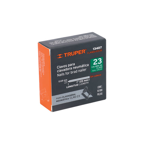 Caja con 10000 clavos calibre 23, 25 mm para CLNE-23, Truper | CLANEU-23-25 | 13407