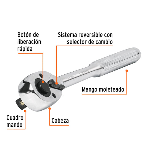 Matraca cuadro 1/2' cabeza de pera de liberación rápida | M-1249 | 13410