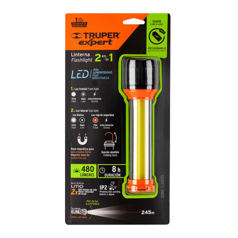 Linterna recargable con luz emergencia, 480lm, Truper Expert | LIREX-480 | 13415
