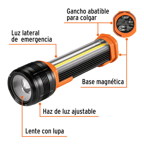 Linterna recargable con luz emergencia, 480lm, Truper Expert | LIREX-480 | 13415