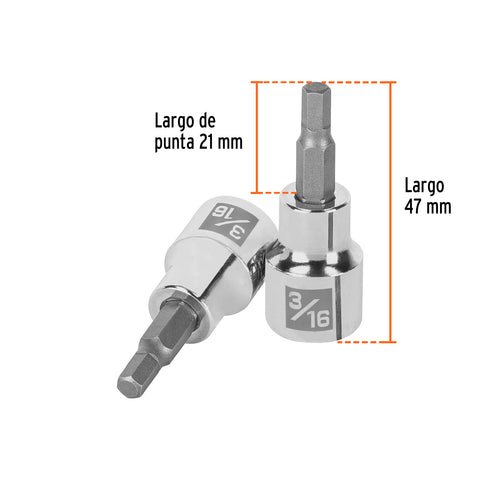 Dado punta hexagonal de 3/16', cuadro 3/8', Truper | D-4990-3/16 | 13463