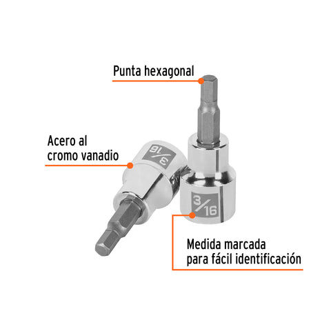 Dado punta hexagonal de 3/16', cuadro 3/8', Truper | D-4990-3/16 | 13463