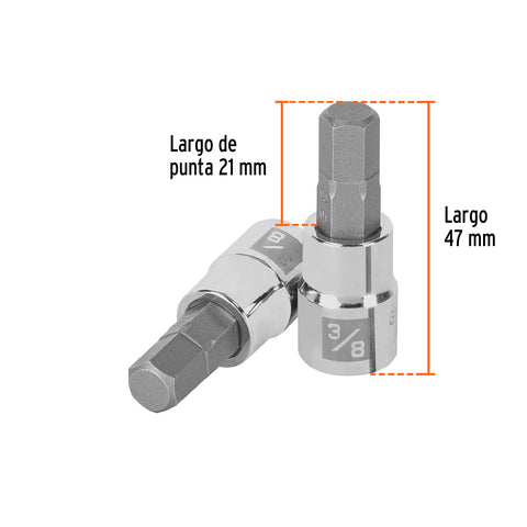 Dado punta hexagonal de 3/8', cuadro 3/8', Truper | D-4990-3/8 | 13467