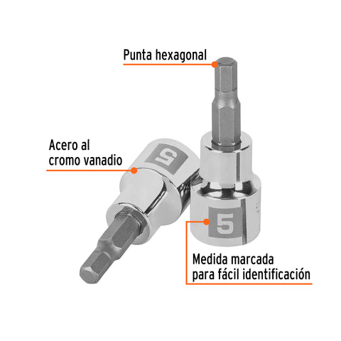 Dado punta hexagonal de 5 mm, cuadro 3/8', Truper | D-4990-5M | 13486