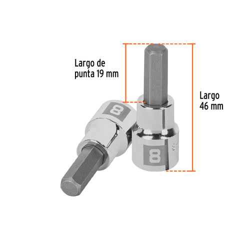Dado punta hexagonal de 8 mm, cuadro 3/8', Truper | D-4990-8M | 13489