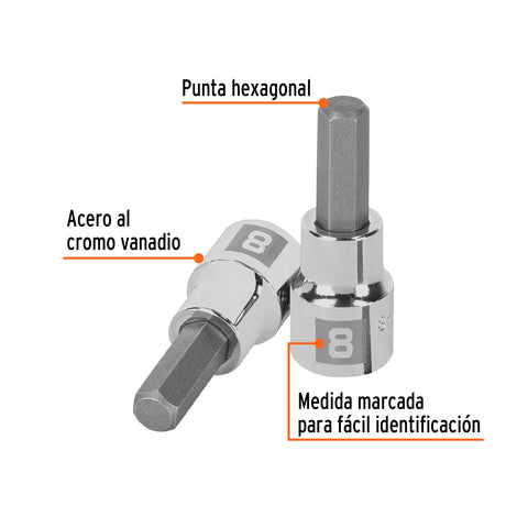 Dado punta hexagonal de 8 mm, cuadro 3/8', Truper | D-4990-8M | 13489