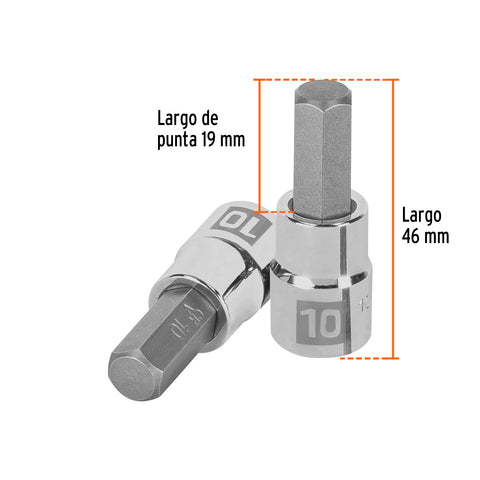 Dado punta hexagonal de 10 mm, cuadro 3/8', Truper | D-4990-10M | 13490
