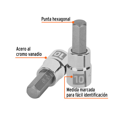 Dado punta hexagonal de 10 mm, cuadro 3/8', Truper | D-4990-10M | 13490