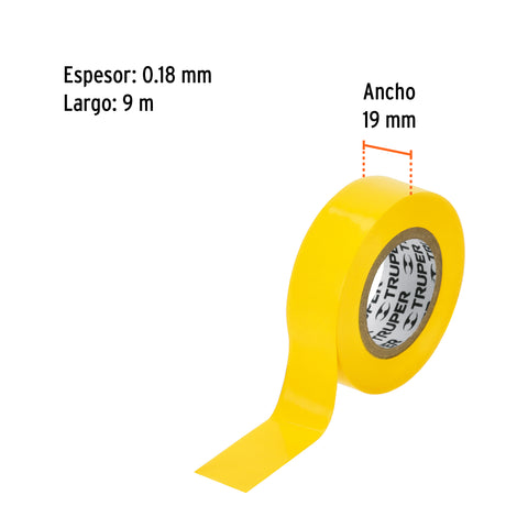Cinta de aislar de 9 m x 19 mm, amarilla, Truper | M-22A | 13512