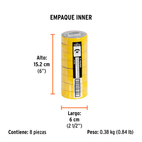 Cinta de aislar de 9 m x 19 mm, amarilla, Truper | M-22A | 13512