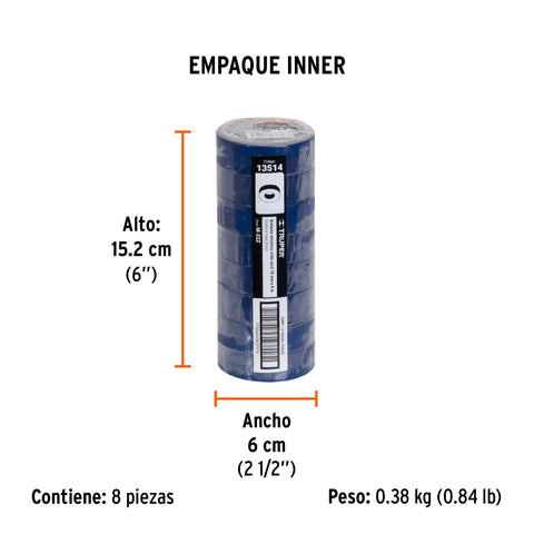 Cinta de aislar de 9 m x 19 mm, azul, Truper | M-22Z | 13514