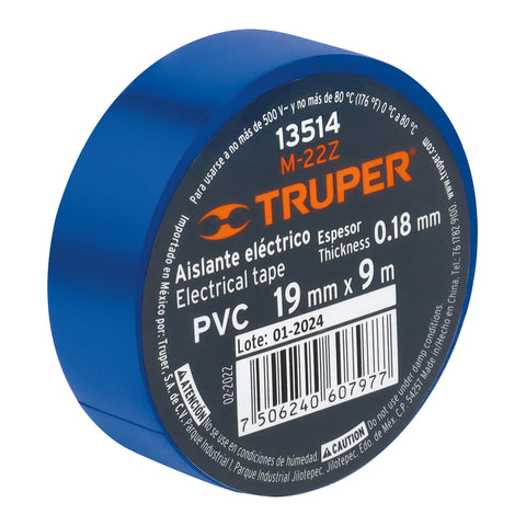 Cinta de aislar de 9 m x 19 mm, azul, Truper | M-22Z | 13514