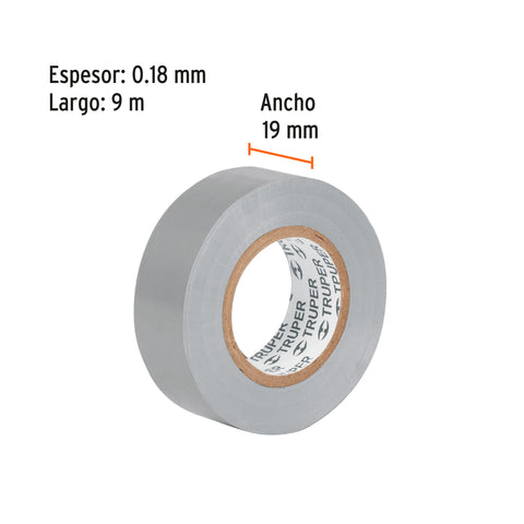 Cinta de aislar de 9 m x 19 mm, gris, Truper | M-22G | 13516