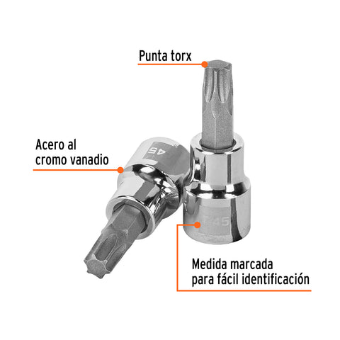 Dado punta torx T-45, cuadro 3/8', Truper | D-523945-W | 13575