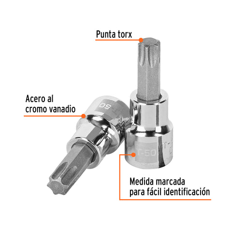 Dado punta torx T-50, cuadro 3/8', Truper | D-523950-W | 13576