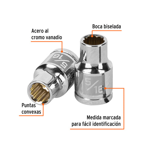 Dado de 5/16', 12 puntas, cuadro 3/8', Truper | D-3810 | 13581