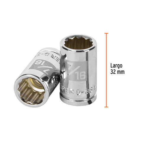 Dado de 7/16', 12 puntas, cuadro 3/8', Truper | D-3814 | 13583