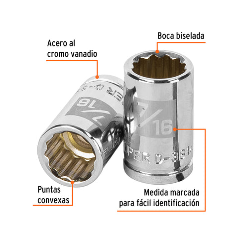 Dado de 7/16', 12 puntas, cuadro 3/8', Truper | D-3814 | 13583