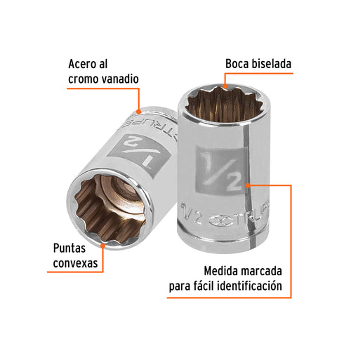 Dado de 1/2', 12 puntas, cuadro 3/8', Truper | D-3816 | 13584