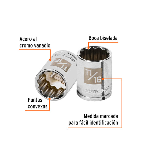 Dado de 11/16', 12 puntas, cuadro 3/8', Truper | D-3822 | 13587