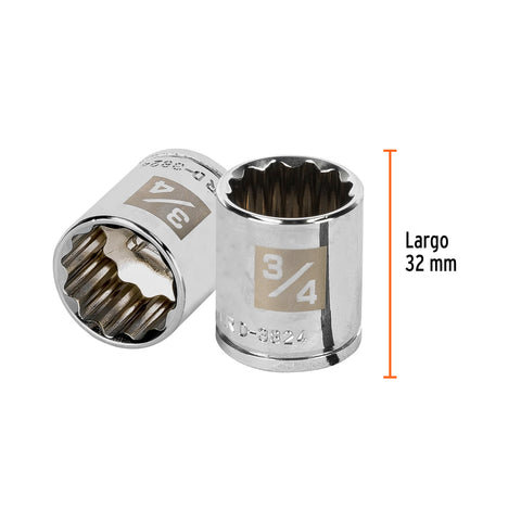 Dado de 3/4', 12 puntas, cuadro 3/8', Truper | D-3824 | 13588