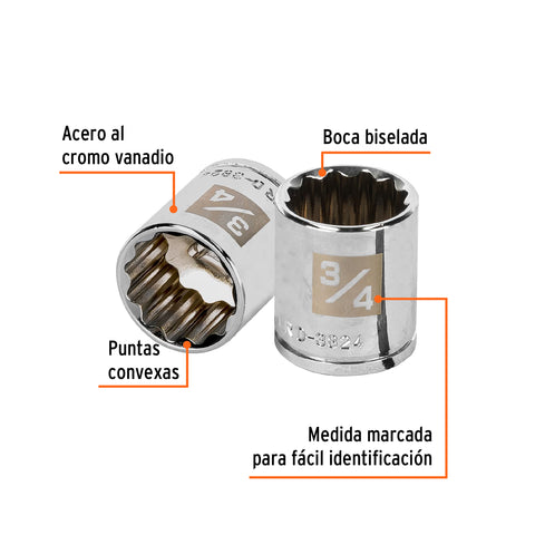 Dado de 3/4', 12 puntas, cuadro 3/8', Truper | D-3824 | 13588