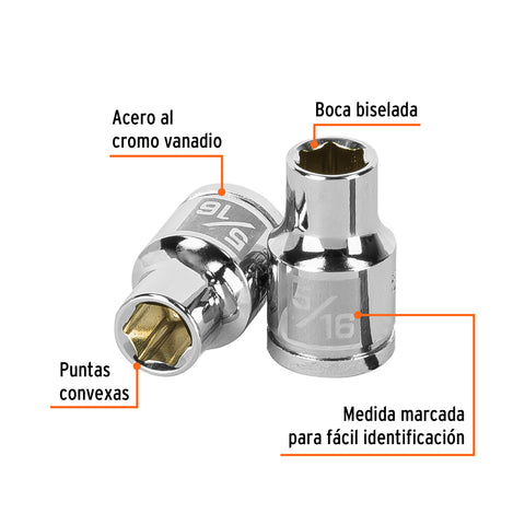 Dado de 5/16', 6 puntas, cuadro 3/8', Truper | D-3810-H | 13606