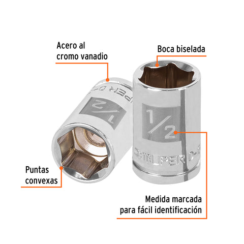 Dado de 1/2', 6 puntas, cuadro 3/8', Truper | D-3816-H | 13609